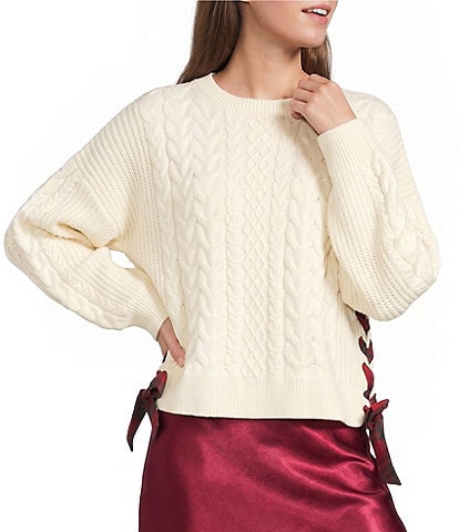 Originality Long Sleeve Crew Neck Cable Knit Sweater