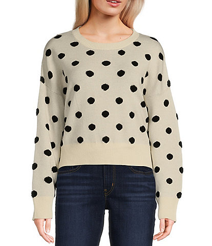 Originality Long Sleeve Drop Shoulder Boxy Pullover Polka Dot Sweater