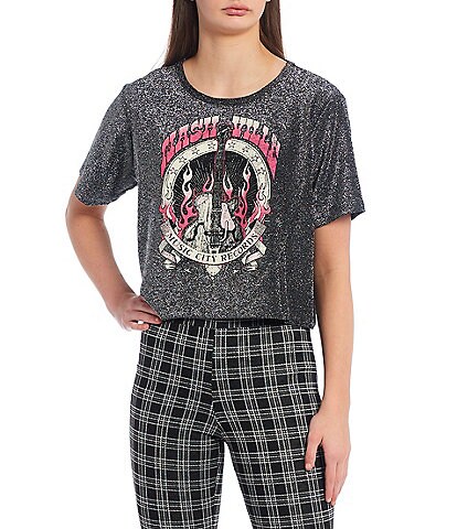 Nashville Flame Guitar Sizzle Graphic Glitter Tee
