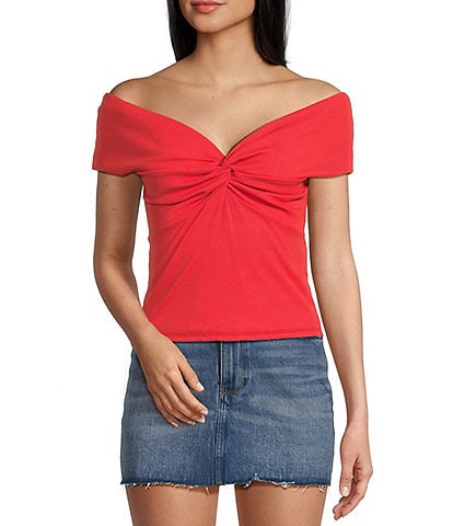 Originality Off-The-Shoulder Solid Twist Front Top