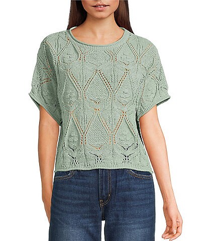 Originality Short Sleeve Cropped Oversized Knit Top