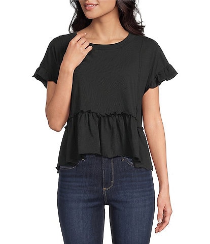 Originality Short Sleeve Double Ruffle Tee