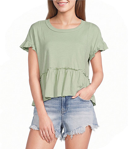Originality Short Sleeve Double Ruffle Tee