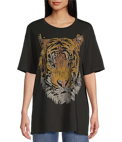 Originality Short Sleeve Oversized Tiger Graphic T-Shirt