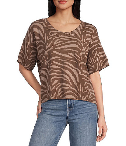 Originality Zebra Stripe Short Sleeve Sweater