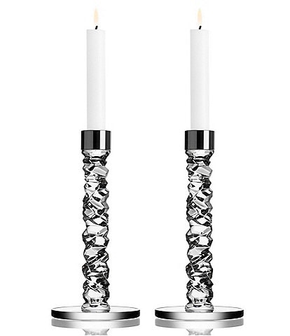 Orrefors Carat Stainless Steel Candlestick, Pair