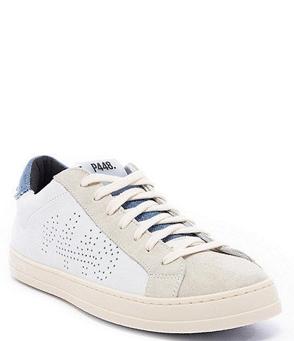 P448 John Jeans Leather and Denim Lace-Up Sneakers