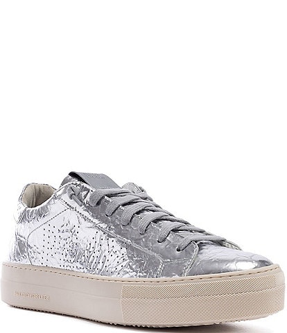 P448 Thea Low Top Metallic Leather Lace Up Platform Sneakers