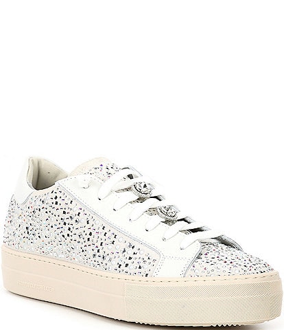 P448 Thea Strass Low Top Embellished Leather Lace Up Platform Sneakers