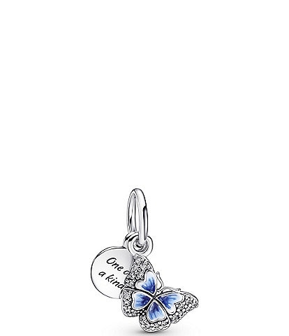 Pandora Blue Butterfly & Quote Double Dangle Sterling Silver Charm