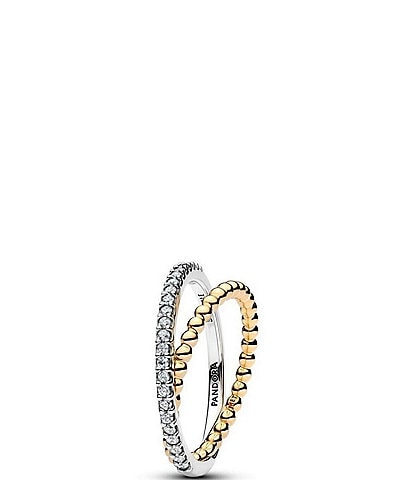 Pandora Crossover Beads & Pave Double Band Ring