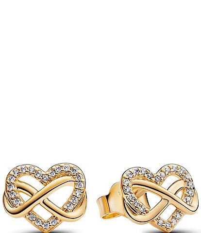 Pandora Intertwined Heart and Infinity Gold Stud Earrings