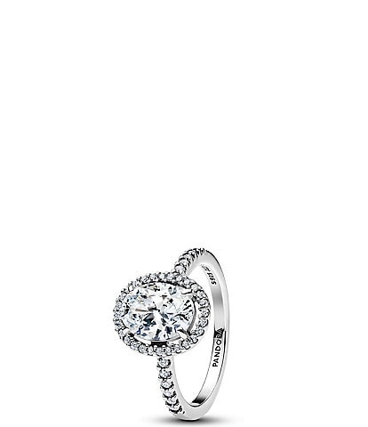 Pandora Oval Sparkling Halo Sterling Silver Statement Ring