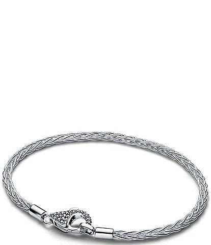 Pandora Pave Clasp Foxtail Sterling Silver Charm Bracelet