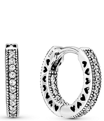 Pandora Pave Heart Sterling Silver Hoop Earrings