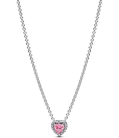 Pandora Pink Elevated Heart Short Pendant Sterling Silver Necklace