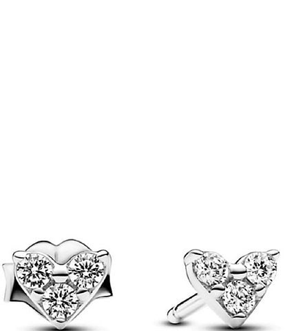 Pandora Triple Stone Heart Stud Sterling Silver Earrings