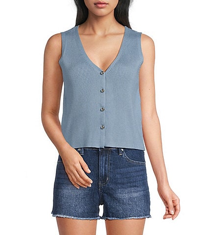 Papermoon Knit V-Neck Button Front Sweater Vest