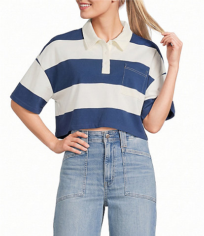 Papermoon Rugby Striped Short Sleeve Cropped Polo Shirt