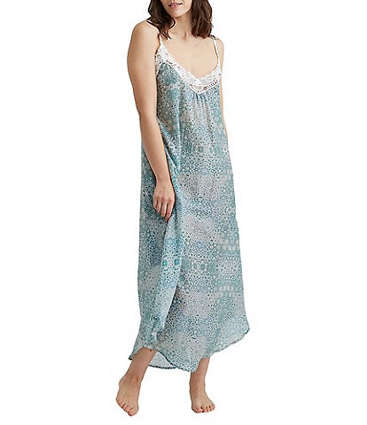 Papinelle Amira Sleeveless Lace Trim V-Neck Maxi Nightgown