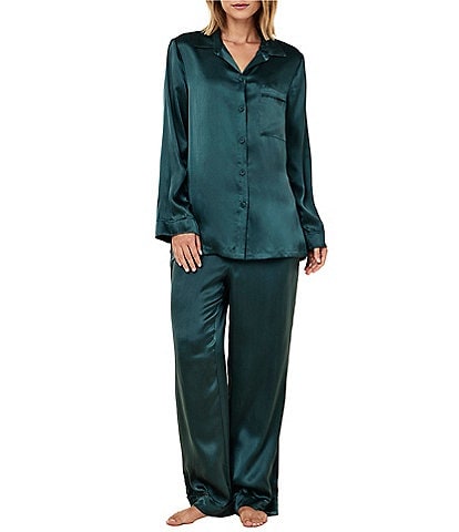 Papinelle Audrey Long Sleeve Notch Collar Button-Front Washable Silk Long Pajama Set