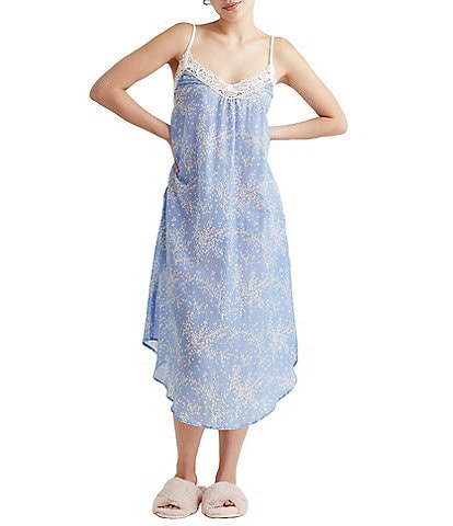 Papinelle Cherry Blossom Lightweight Lace Front Sleeveless Maxi Nightgown