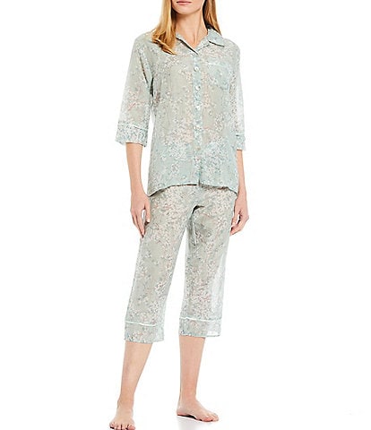 Papinelle Cherry Blossom Woven Cropped Coordinating Pajama Set