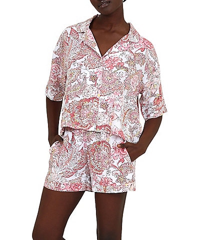 Papinelle Ella Woven Floral Print Short Sleeve Notch Collar Pajama Set