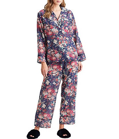Papinelle Grace Woven Floral Print Long Sleeve Notch Collar Pajama Set