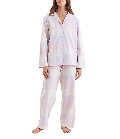 Papinelle Long Sleeve Notch Collar Woven Plaid Pajama Set