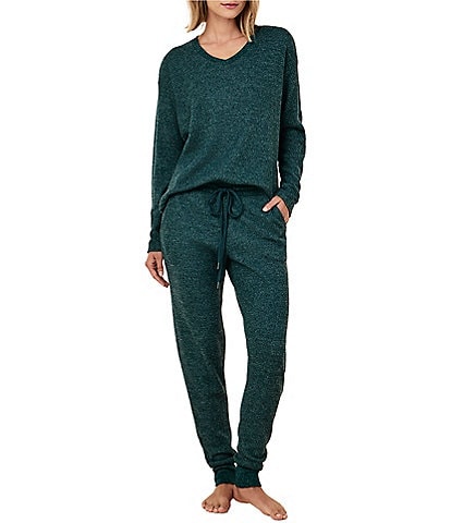 Papinelle Long Sleeve V-Neck Waffle Knit Coordinating Lounge Set