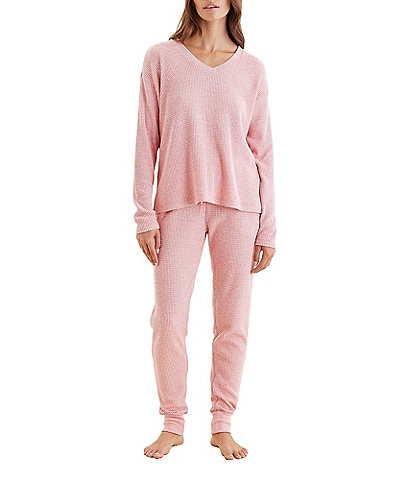 Papinelle Waffle Textured Long Sleeve V-Neck Knit Lounge Set