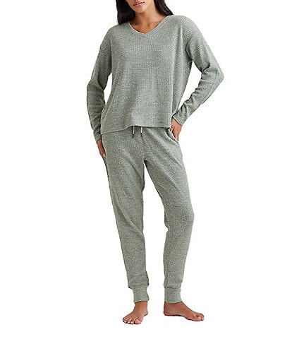 Papinelle Waffle Textured Long Sleeve V-Neck Knit Lounge Set