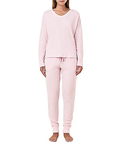 Papinelle Waffle Textured Long Sleeve V-Neck Knit Coordinating Lounge Set