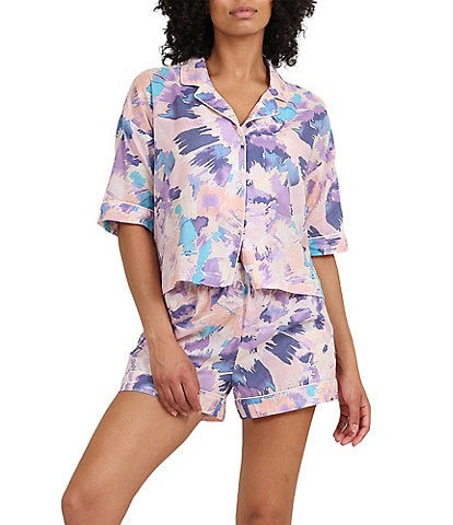 Papinelle Willow Relaxed Abstract Print Notch Collar Shorty Pajama Set