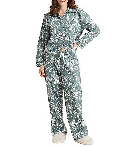 Papinelle Woven Cherri Blossom Long Sleeve Notch Collar Pajama Set