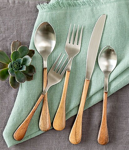 Park Hill Coastal Cottage Collection Wood Handled Stainless Flatware, Boxed Set Of 5
