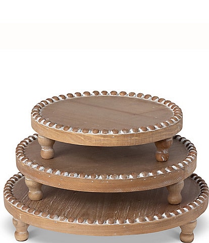 Park Hill Wood Beaded Round Serving Footed Trays, Set of 3