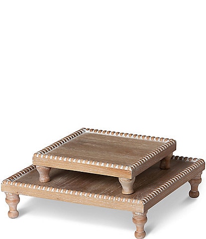 Park Hill Wood Beaded Square Serving Tray, Set of 2