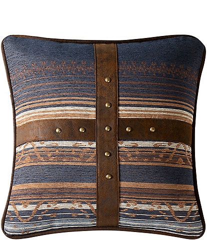 Paseo Road by HiEnd Accents Estes Vegan Leather Detailing Chenille Jacquard Square Pillow