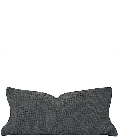 Paseo Road by HiEnd Accents Genuine Leather Woven Suede Crisscross Pattern Lumbar Pillow