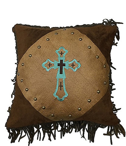 Paseo Road by HiEnd Accents Las Cruces Turquoise Cross Fringed Square Pillow
