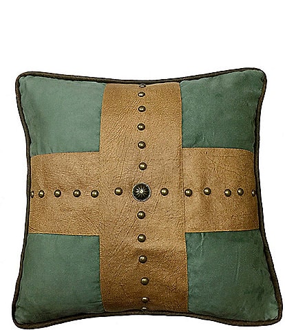 Paseo Road by HiEnd Accents Las Cruces Western Gold Studded Cross Tan & Turquoise Square Pillow