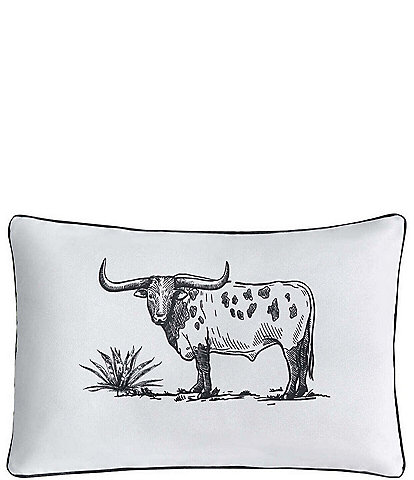 Paseo Road by HiEnd Accents Ranch Life Western Texas Longhorn Steer Indoor/Outdoor Reversible Pillow
