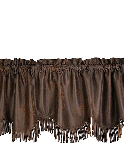 Paseo Road by HiEnd Accents Rustic Barbwire Fringed Antiqued Faux Suede Window Valance