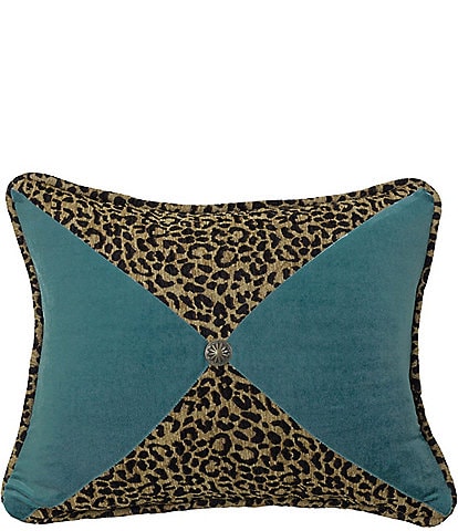 Paseo Road by HiEnd Accents San Angelo Leopard Printed & Teal Velvet Sectioned Decorative Pillow