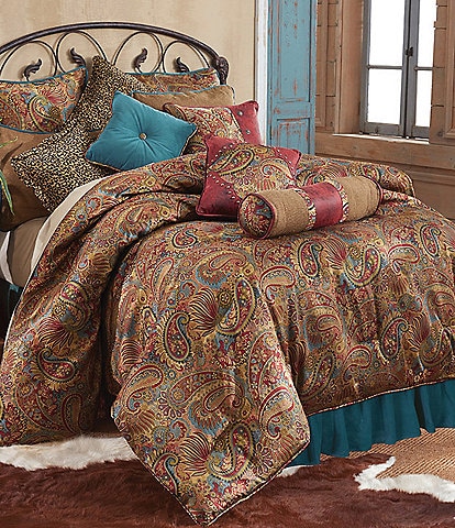 Paseo Road by HiEnd Accents San Angelo Paisley & Ruffled Teal Suede Comforter set