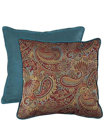 Paseo Road by HiEnd Accents San Angelo Paisley Contrasting Teal Piping & Back Reversible Euro Sham