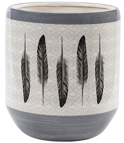 Paseo Road by HiEnd Accents Southwestern Feather Design Ceramic Wastebasket