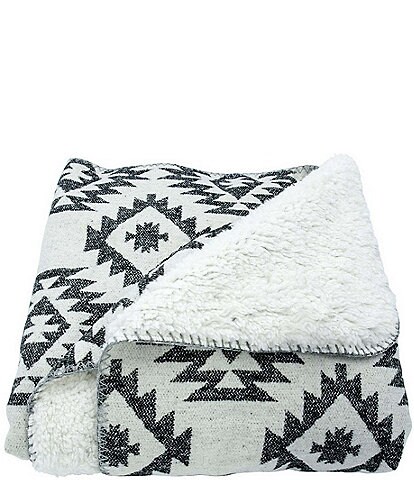 Paseo Road by HiEnd Accents Southwestern Geometric Black Pattern Reversible Shearling Throw Blanket